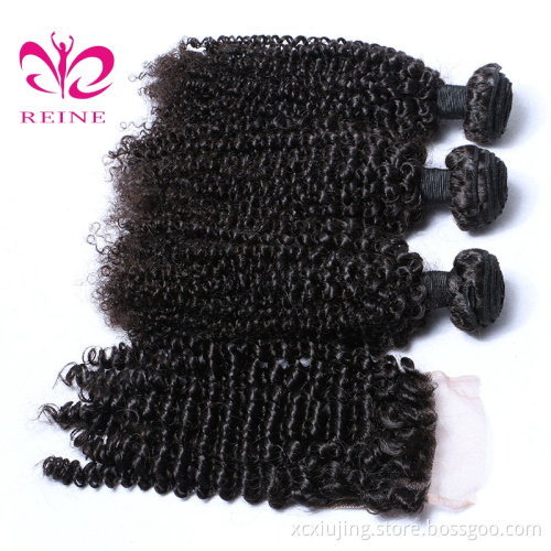 Unprocessed Virgin Brazilian Hair 9A Jerry Curl Bundles with Closure Remy Hair Bundles Brazilian Kinky  Curl with Closure